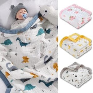 6 Layer Muslin Swaddle Blanket for Newborn, Soft Cotton Nursery Blanket, Bath Towel, Receiving Blanket for Baby