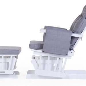 Baby rocking nursing chair/Gliding Chair with Footrest, Glider Chair for Nursery with Thick Cushions and Padded Arms, Smooth Rocking Motion, Solid Rubberwood Frame, Grey