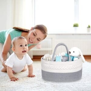 Luxury Baby Diaper Caddy Organizer-Rope Nursery Storage Bin