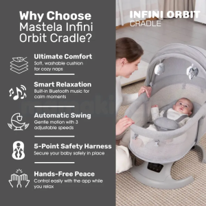 Mastela InfiniOrbit™ electric cradle swing - Premium 3-in-1 multi-motion Baby Rocker and Seat with smart app Control, Bluetooth and Breathable Mesh
