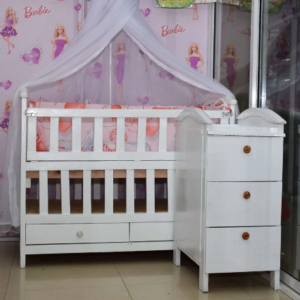 Wooden Baby Cot set with all bedding and stand mosquito net