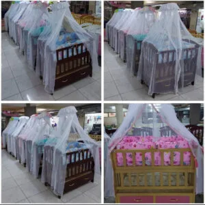 Wooden Baby Cot set with all bedding and mosquito net