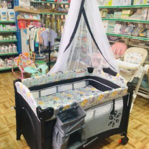 mama kids Baby Crib Travel Cot Cosleeper baby bed for Comfortable Travel, has stand mosquito net and musical toys