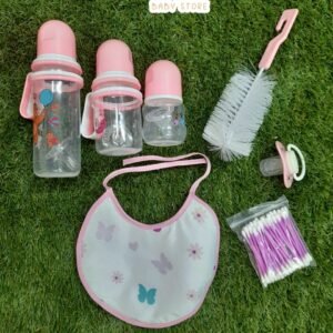 NEW 7 Pcs Pink Baby Feeding Bottle Set