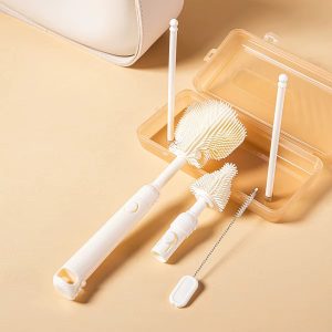 5-in-1 Portable Travel Bottle Cleaner Kit with Built in bottle Drying Rack, Nipple Brush, Straw Brush, for Baby Bottles
