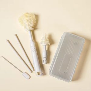 5-in-1 Portable Travel Bottle Cleaner Kit with Built in bottle Drying Rack, Nipple Brush, Straw Brush, for Baby Bottles