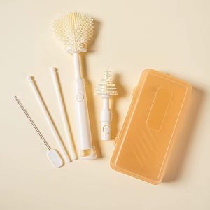 5-in-1 Portable Travel Bottle Cleaner Kit with Built in bottle Drying Rack, Nipple Brush, Straw Brush, for Baby Bottles