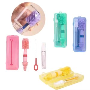 5-in-1 Portable Travel Bottle Cleaner Kit with Built in bottle Drying Rack, Nipple Brush, Straw Brush, for Baby Bottles