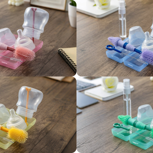 5-in-1 Portable Travel Bottle Cleaner Kit with Built in bottle Drying Rack, Nipple Brush, Straw Brush, for Baby Bottles