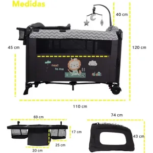 Cool baby playpen with net, overhead toys and changing station