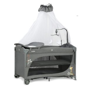 Kidilo strong baby playpen, foldable baby bed with net, with overhead toys and changing station