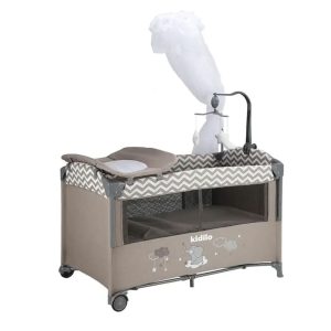 Kidilo strong baby playpen, foldable baby bed with net, with overhead toys and changing station