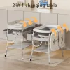 2-in-1 Baby Bathtub & Changing Table, Adjustable Height Folding Diaper Station Waterproof Pad with Storage Rack & Wheels, Baby Bath Tub with Thermometer