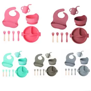Complete food grade silicone weaning set with strong suction base