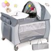 Foldable baby playpen bed with changing station and mosquito net (0-5 years)