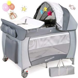 Foldable baby playpen bed with changing station and mosquito net (0-5 years)