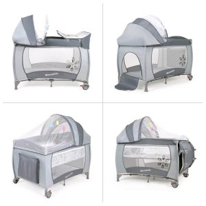 Foldable baby playpen bed with changing station and mosquito net (0-5 years)