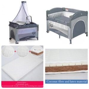 mama kids Baby Crib Travel Cot Cosleeper baby bed for Comfortable Travel, has stand mosquito net and musical toys