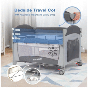 mama kids Baby Crib Travel Cot Cosleeper baby bed for Comfortable Travel, has stand mosquito net and musical toys