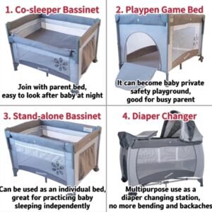 mama kids Baby Crib Travel Cot Cosleeper baby bed for Comfortable Travel, has stand mosquito net and musical toys