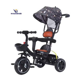 Kids tricycle with umbrella and parent push handle