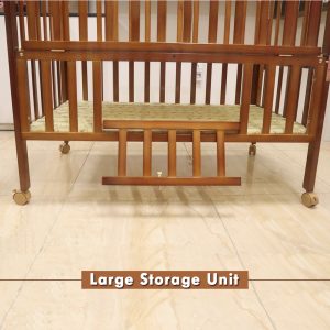Baby Wooden Cosleeper Bed with cradle set Crib With Mattress, diaper changing area And Mosquito Net, separate bassinet & 4 Lockable Wheels