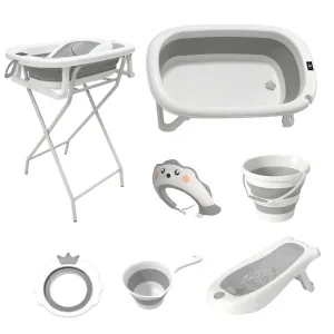Baby bath stand with a foldable baby basin+ bath support cushion