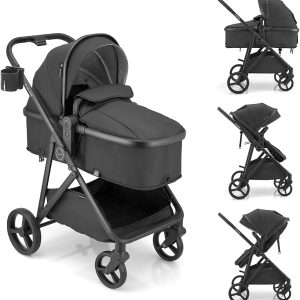 Kidilo 2 in 1 baby stroller High view Travel Pram, Lightweight, Convertible Reversible Seat, Shock-Absorbing Wheels, Adjustable Canopy,Compact & Portable, for Newborns & Toddlers