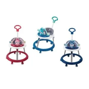 Height adjustable baby walker with a push handle