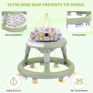 Height adjustable baby walker and activity center with 360 rotation seat and educational toys(6- 24 months)