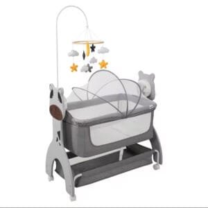 Electric baby bassinet with wooden frame, rocking baby crib with locking wheels with Bluetooth connection and Bluetooth