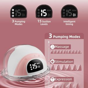 Wearable Hands-Free Electric Breast Pump with 3 Modes and 15 Levels, Wearable Breast Pump with Intelligent Display, Low Noise, Portable Hands Free Breast Pumps with 4 Flanges in Sizes 18/20/22/24mm, USB-Chargeable