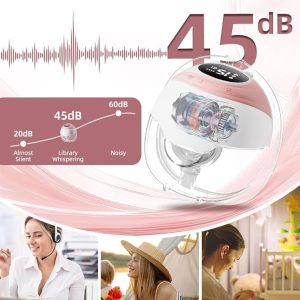 Wearable Hands-Free Electric Breast Pump with 3 Modes and 15 Levels, Wearable Breast Pump with Intelligent Display, Low Noise, Portable Hands Free Breast Pumps with 4 Flanges in Sizes 18/20/22/24mm, USB-Chargeable