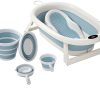 4-in-1 Foldable Baby Bath station Set with Silicone Bather, Thermometer, Bucket & Ladle for Newborns to Toddlers, 0-3 Years