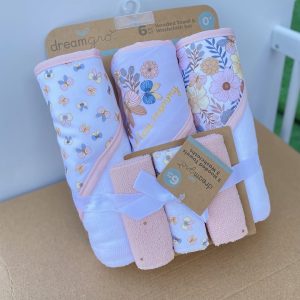 DREAMGRO 6-Piece Hooded baby Towel & Washcloth Set(Newborn to 12 Months)