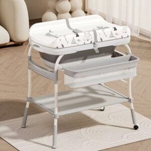 2 in 1 portable baby changing station with foldable bath tub with temperature sensor